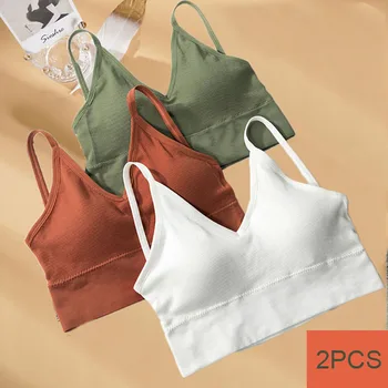 2 Pcs Padded Bra Sexy Womens Crop Tops Vest Tank Tops Lady Summer Sexy Lingerie Intimate 7 Colors Wire Free Active Bra 1