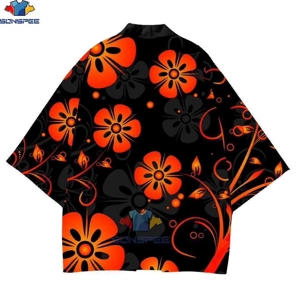 SONSPEE 3D Print Kimono Men Rose Flower Clothing Spandex Fake Flower Black Japanese Traditional Asian Pacific Island Clothing flower garland fake rose vine