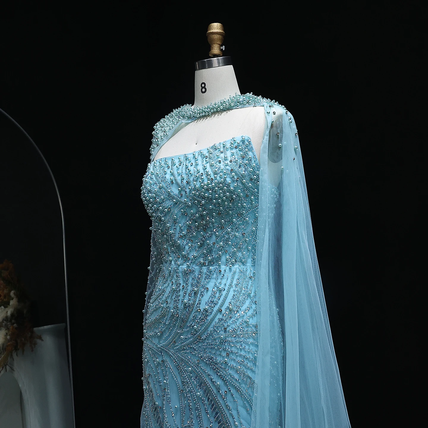 sachin and babi light blue dress Luxury Pearls Turquoise Satin Evening Dresses with Cape SS378  Sharon Said