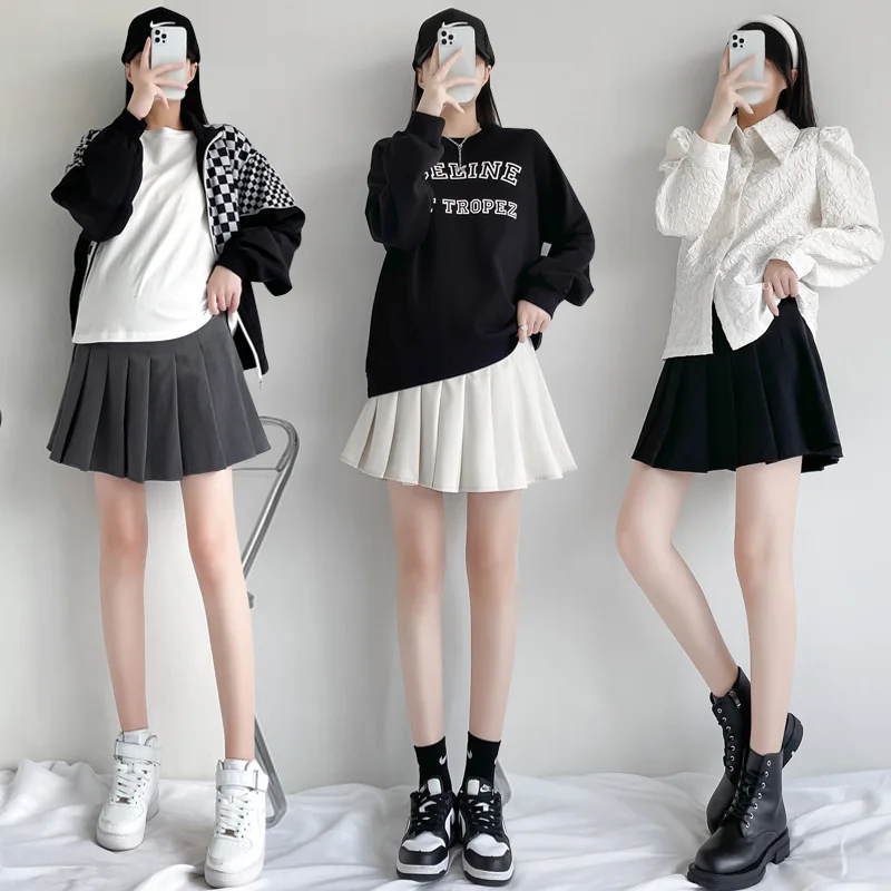 Autumn Winter Maternity Pleated Skirts Chic Ins A Line Pencil High Waist Belly Support Skirt Pregnant Women Pregnancy Clothing