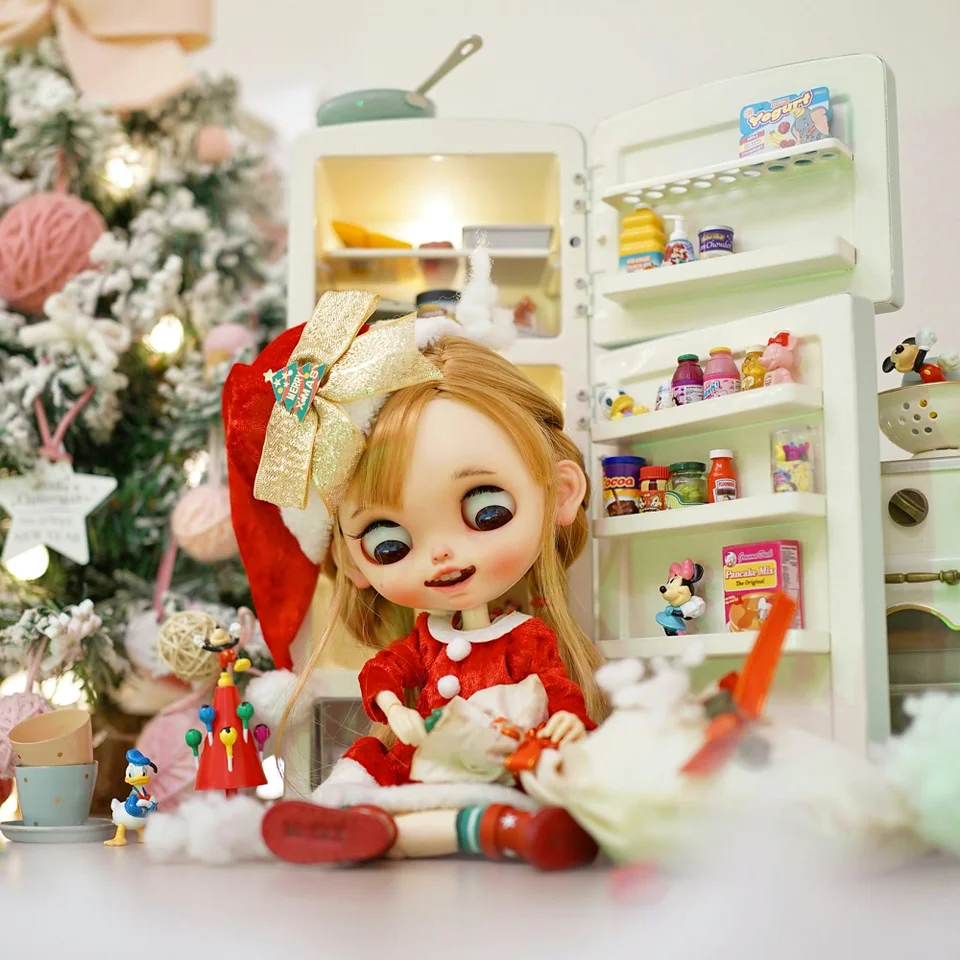 Aizulhomey 1/6金属製ドールハウスミニチュア家具冷蔵庫blythe bjd