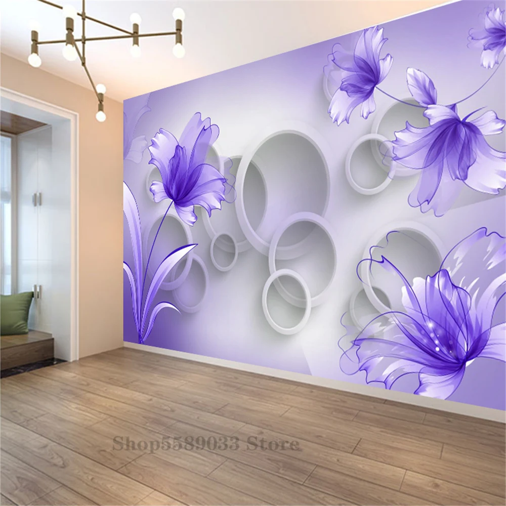

Violet Flower Wall Mural For Living Room TV Sofa Background Waterproof Non Woven Large Size Wallpaper Modern Decorative Home Art