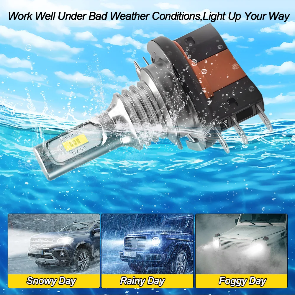 2개 흰색 80W H15 LED 전구 자동차 조명 램프 헤드라이트