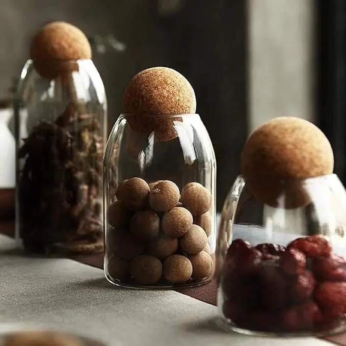 18oz Glass Storage Jar - Bamboo Cork-Sealed Canister for Food/Cotton Swabs (Decorative Apothecary Style) 2