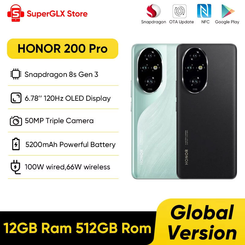 HONOR 200 Pro 5G Smartphone Global Version Snapdragon 8s Gen 3 6.78'' 120Hz AMOLED Display Support HONOR 100W SuperCharge