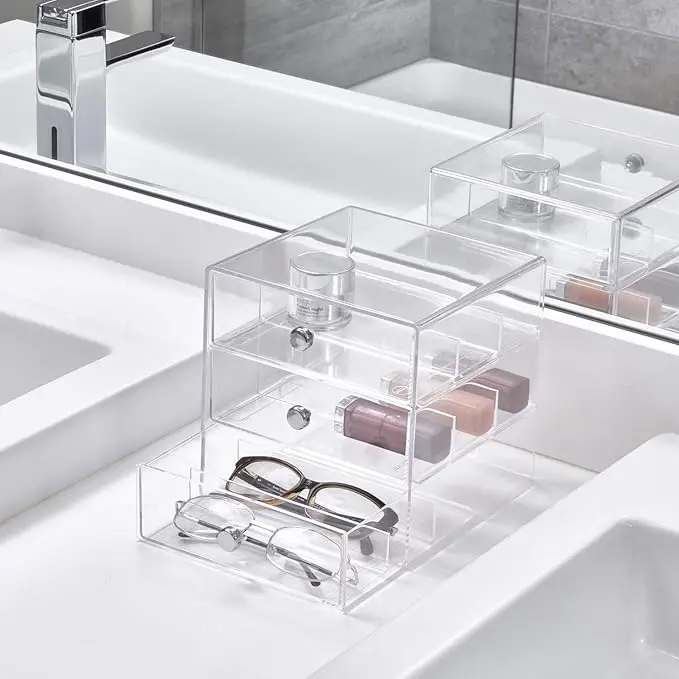"Plastic 3-drawer vanity organizer – 7” x 6.5” x 6.5”, clear" 2