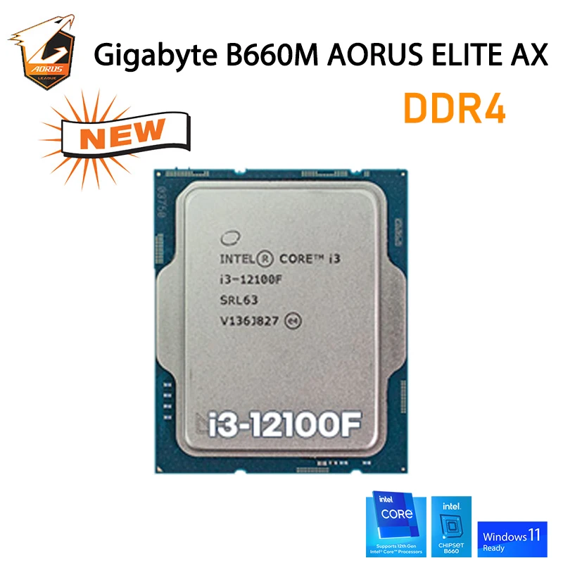 DDR4 Motherboard Gigabyte B660M AORUS ELITE AX DDR4 With Core i3-12100F LGA  1700 Mainboard PCIe 4.0 Intel 12th-Gen CPU M-ATX Kit