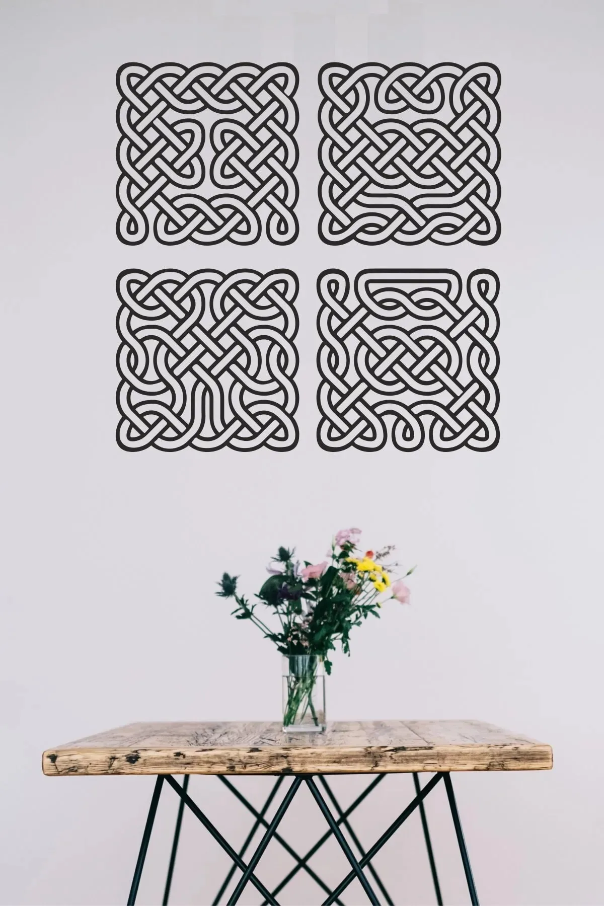 Mystical Knot Set Wall Decor Picture 4Pcs Set Black Wood Laser Cut Decal Table Feng Shui Infinity Symbol Home Office Room Design