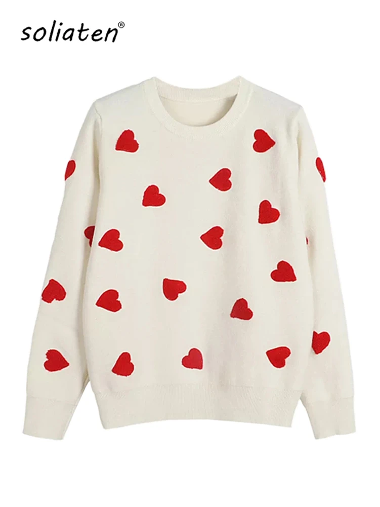 Love Hearts Embroidery Sweater | Love Heart Sweater Pullovers - 2023 ...