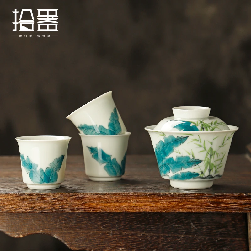 

Ceramic hand-painted two bowl tea cup single tea bowl household non hot tea bowl drinking tea cup tea set set