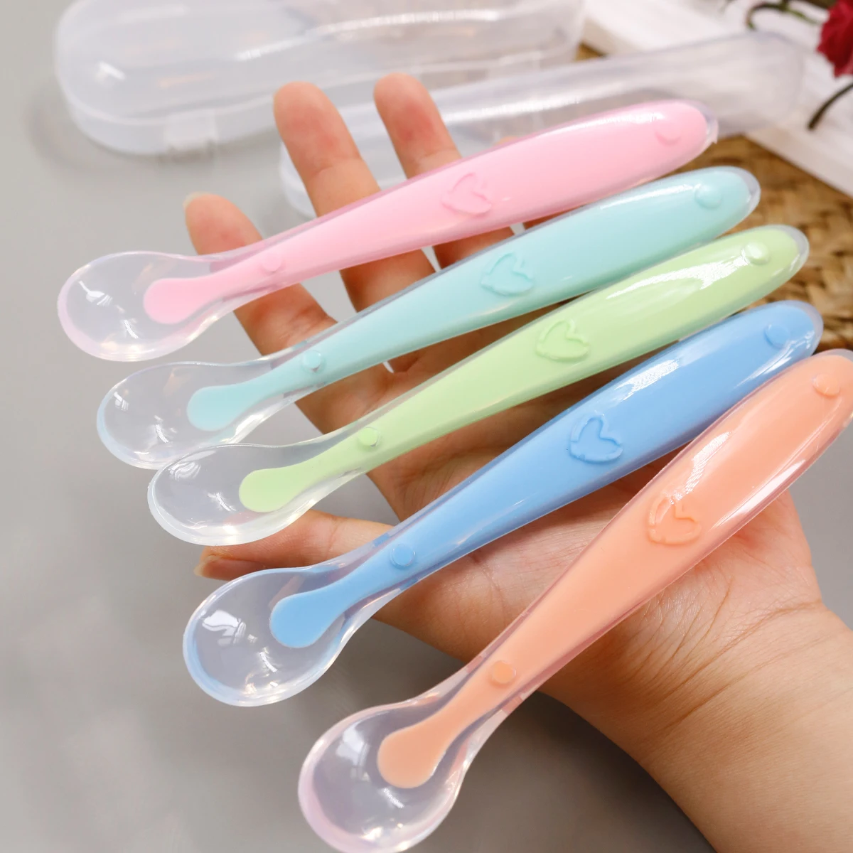실리콘 소프트 베이비 스푼, 이유식 스푼, 실리콘 이유식 스푼, 초기 단계에 적합, 생일 선물로 적합