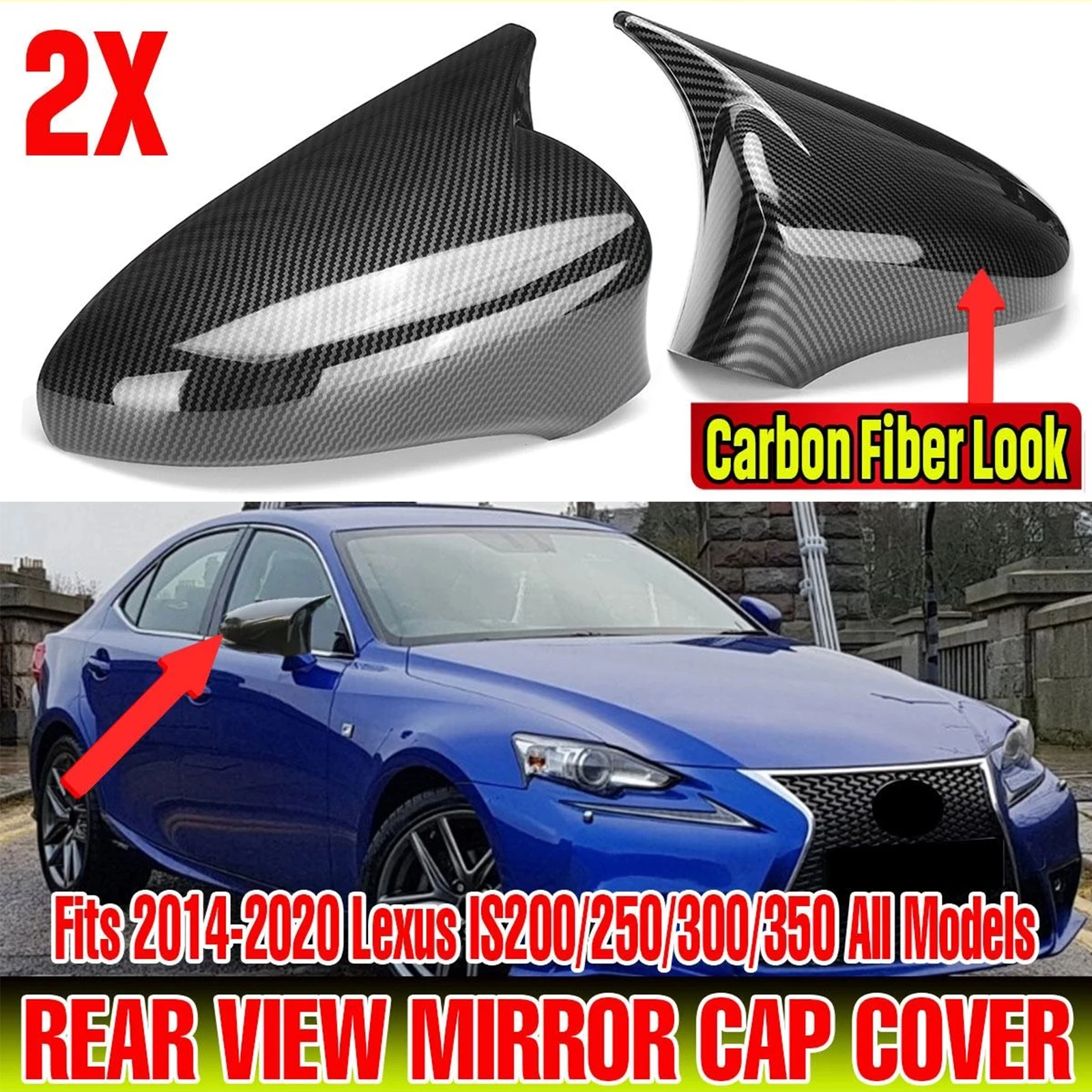 New 2x Rearview Mirror Cover Wing Side Mirror Cap For Lexus Is200 Is250