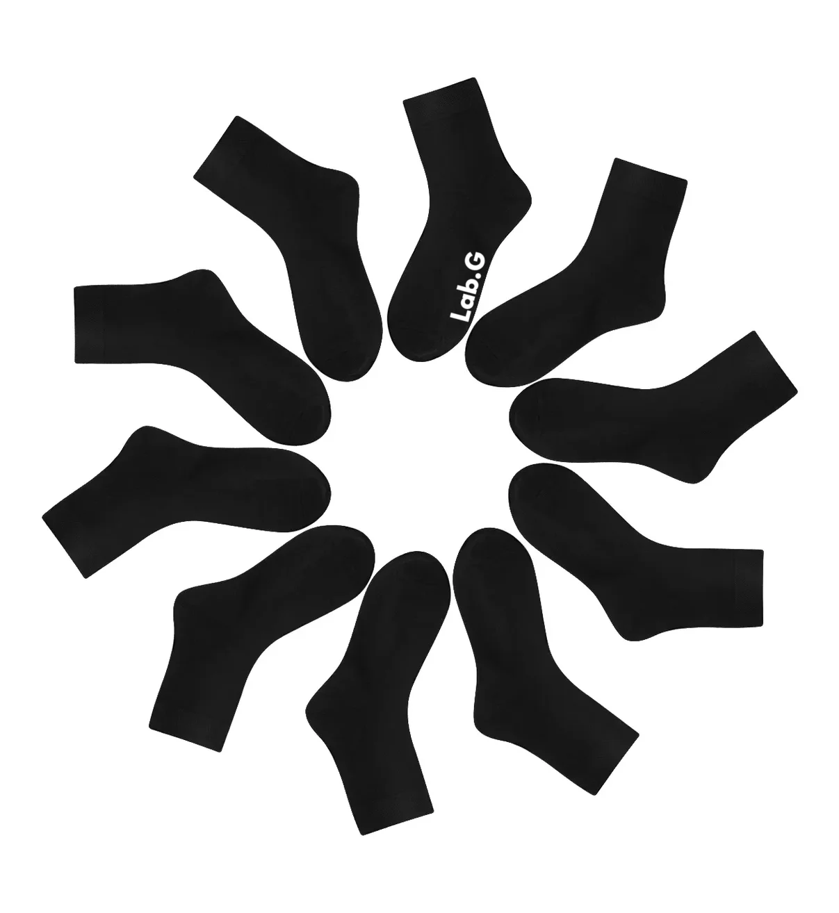 10 Pares Calcetas Hombre/ Mujer 92% Algodón Lab.G Negro