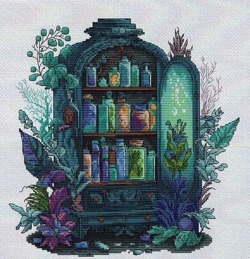 Drop Shiopping Embroidery Apothecary Cabinet Funny Cross Skits for Adults with Cotton Floss & Needlework Kit for Home Decor