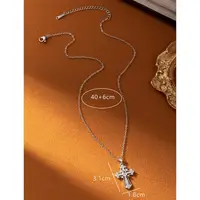 1-piece vintage cross necklace, exquisite and unique pendant clavicle chain, white and silver women's fashion jewelry, suitable 5