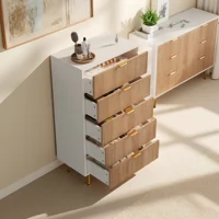 Комод с 5 ящиками, комод, шкаф для хранения вещей, сервант, современный, шкаф, для спальни, прихожей, гостиной, 60 х 34 х 109,8 см, белый + цвет дерева