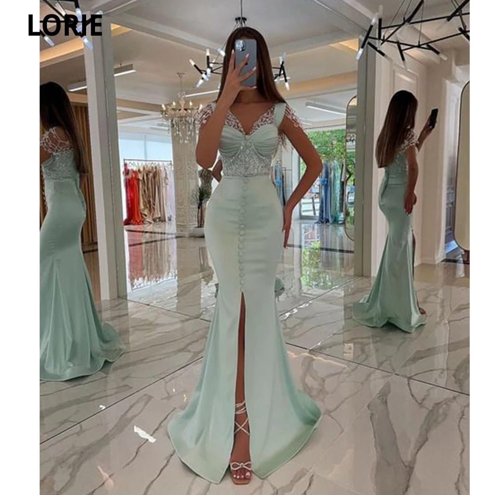 

LORIE Mint Green Mermaid Prom Dresses With Sparkly Beaded Straps Party Dress For Weddings Dubai Saudi Arabia Evening Dress