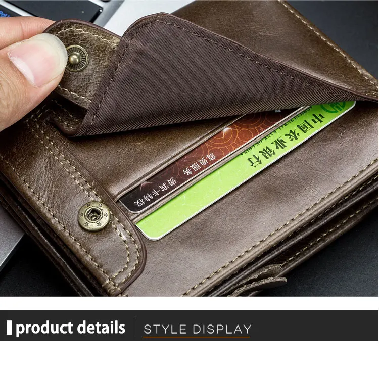 BULLCAPTAIN Men RFID Blocking Bifold Wallet Genuine Leather Card Holder Wallets with 15 Card Slots