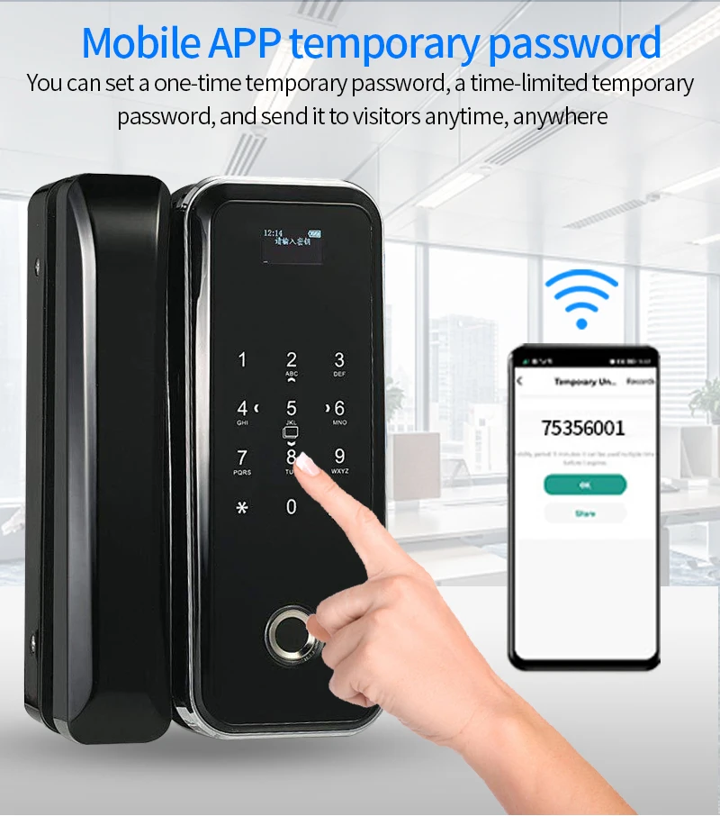 Tuya App Smart WIFI Lock Office Intelligent Fingerprint Digital Glass Door Lock