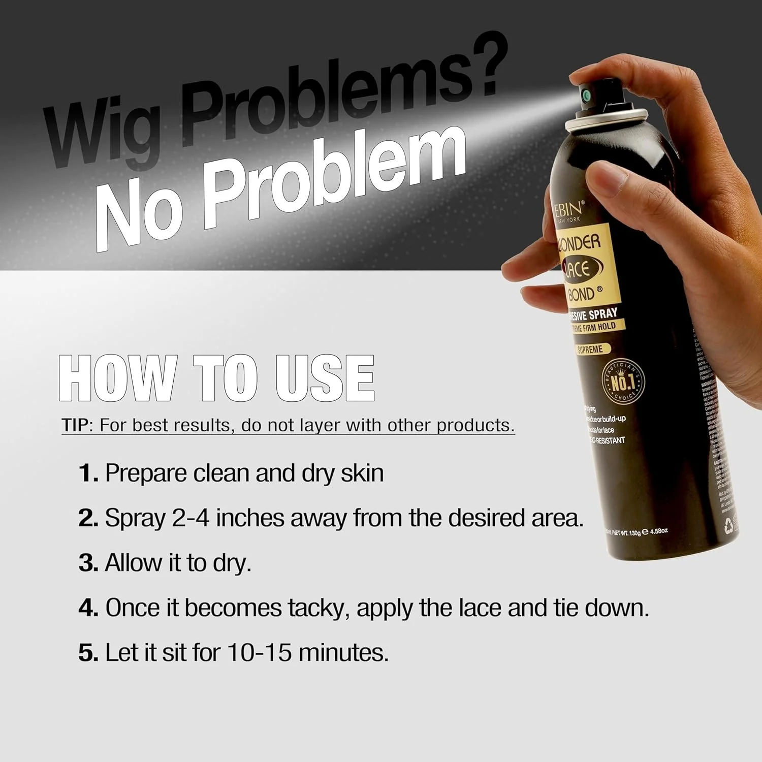 Ebin New York Wonder Lace Bond Adhesive Melting Spray Extreme Firm Hold Supreme - Maximum Hold, Perfect for Daily Use 5