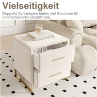 Anajqaqia Набор из 2 прикроватных тумбочек 40x40x50 см, с 2 ящиками, приставной столик с металлическими ножками, тумбочка для спальни, гостиной — изображение 4