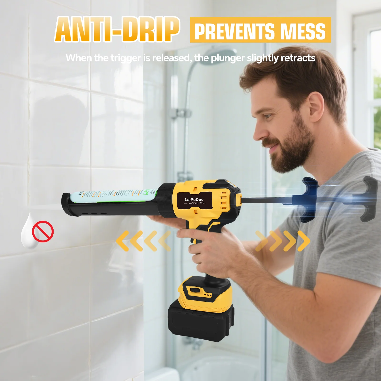 Electric Caulking Gun Glass Glue Gun 6 Speeds 10oz Cordless Silicone Gun Filling