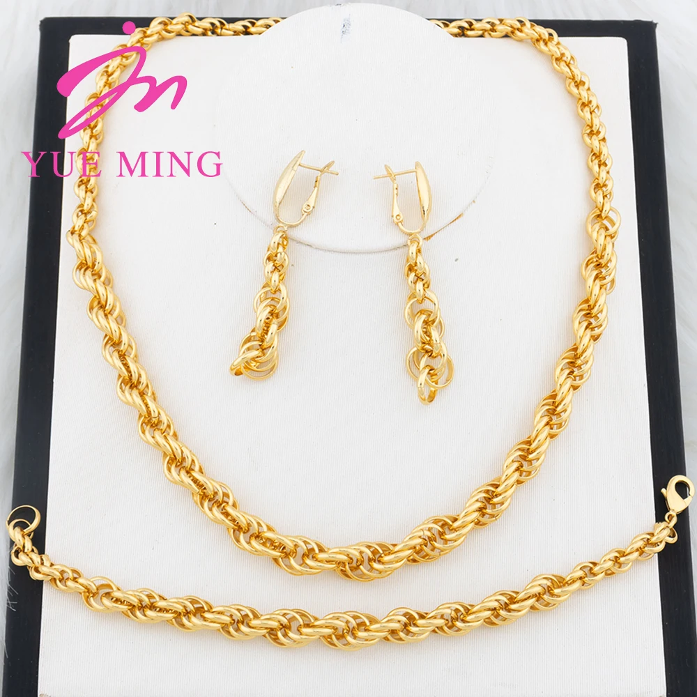 

YM Chain Set 50MM Hip Hop Style Cuban Link Chain Hight Quality 18K Gold Plated 3PCS Necklace Earrings Bracelet Jewelry For Women