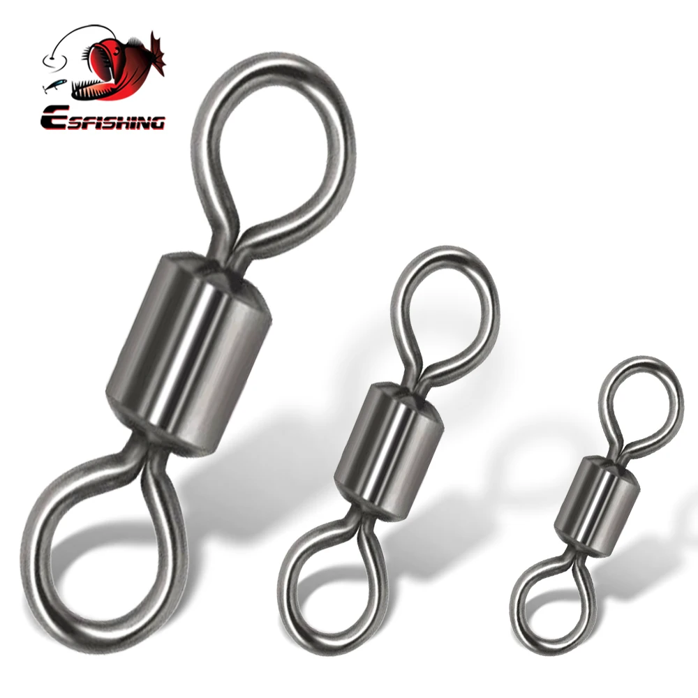 

ESFISHING Fishing Rolling Swivel 50pcs Solid Connector Ball Bearing Snap Stainless Steel Brads Fishing Accessories