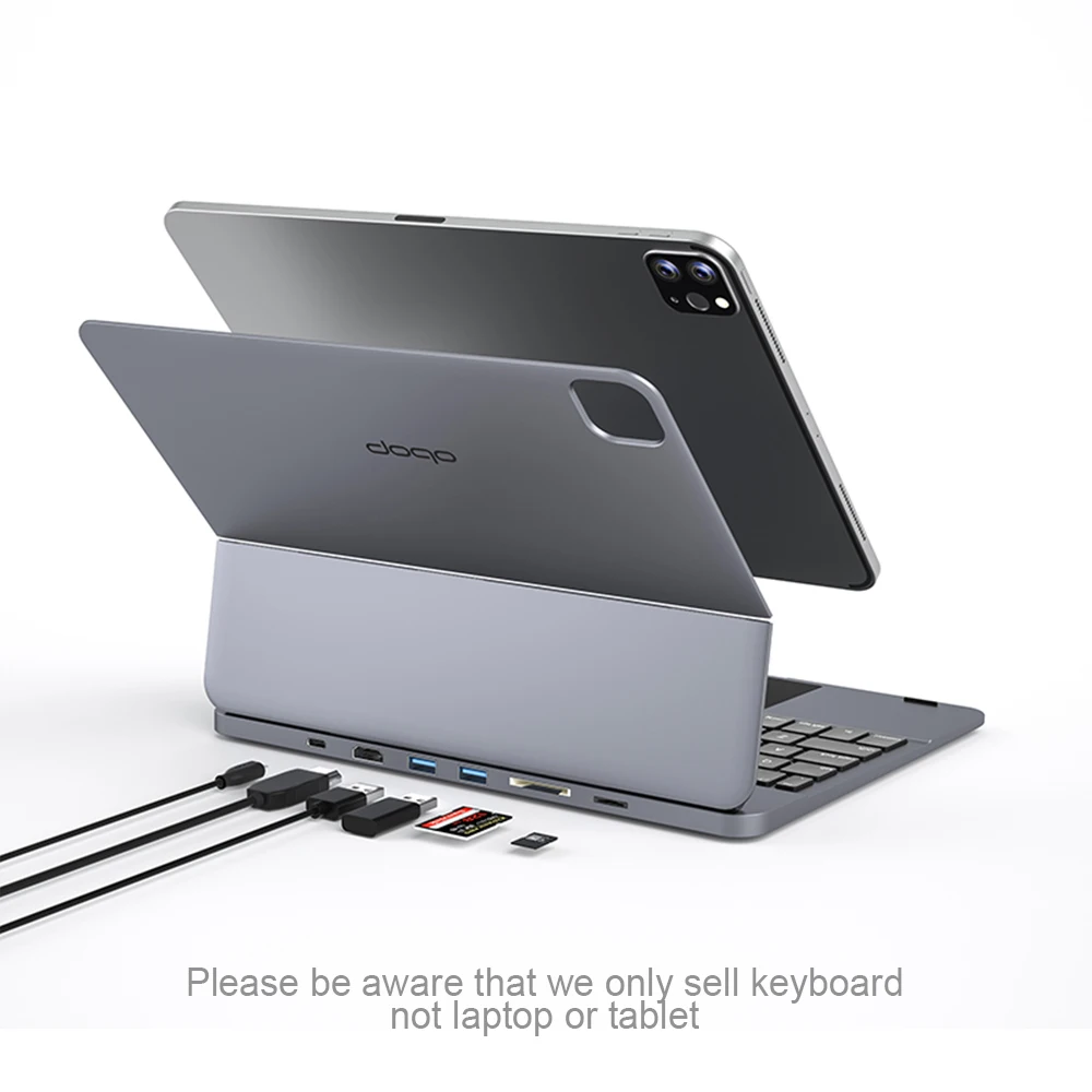DOQO 3: алюминиевый сплав для iPad Air 4/5 Pro, 11 дюймов, диагональ дюймов, искусственная Bluetooth-клавиатура, Оригинальная клавиатура с функцией концентратора 7 в 1