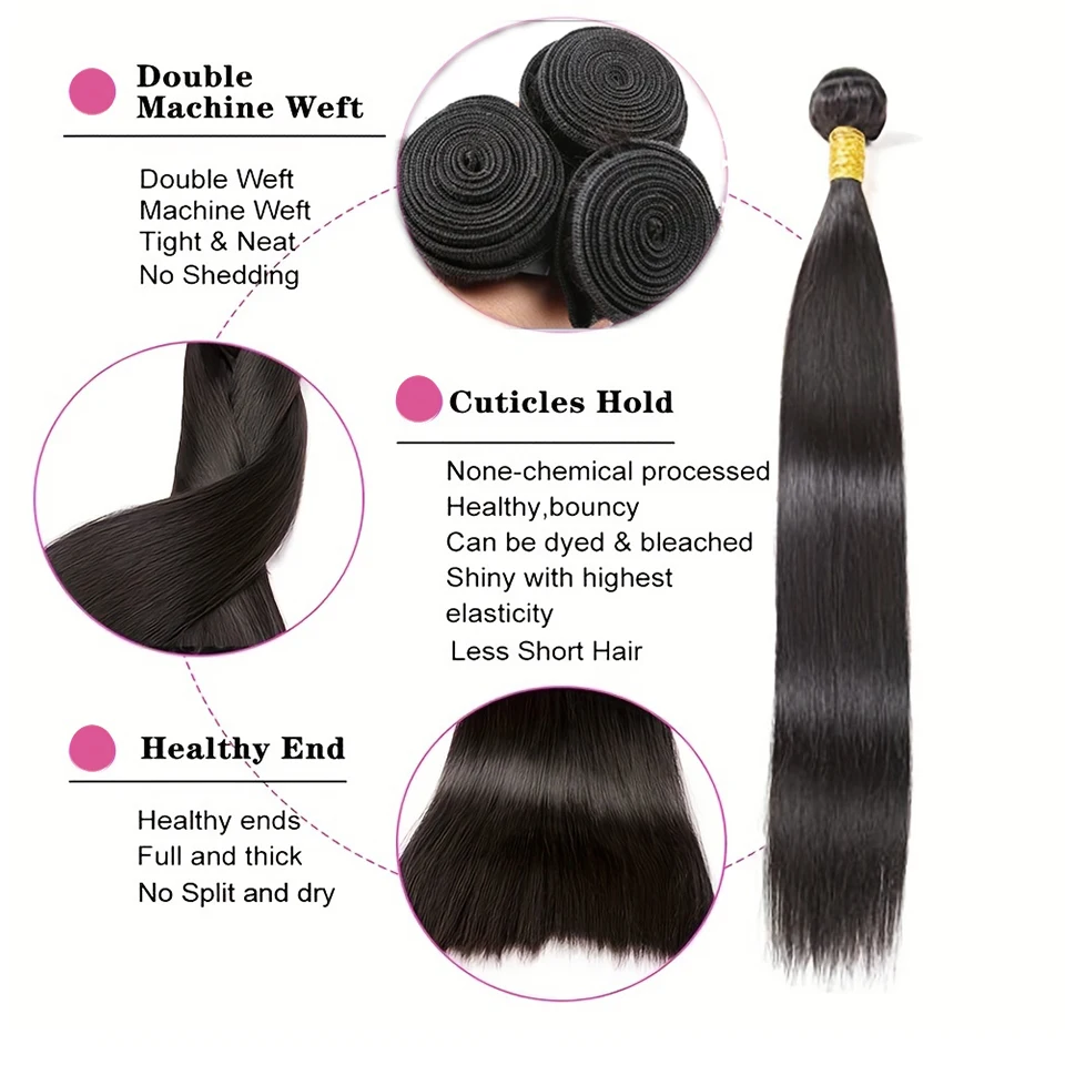 YYONG Hair Brazilian Straight Bundles 100% Human Hair Remy Hair Weave 1/3/4 Bundles Deal Natural Color 8