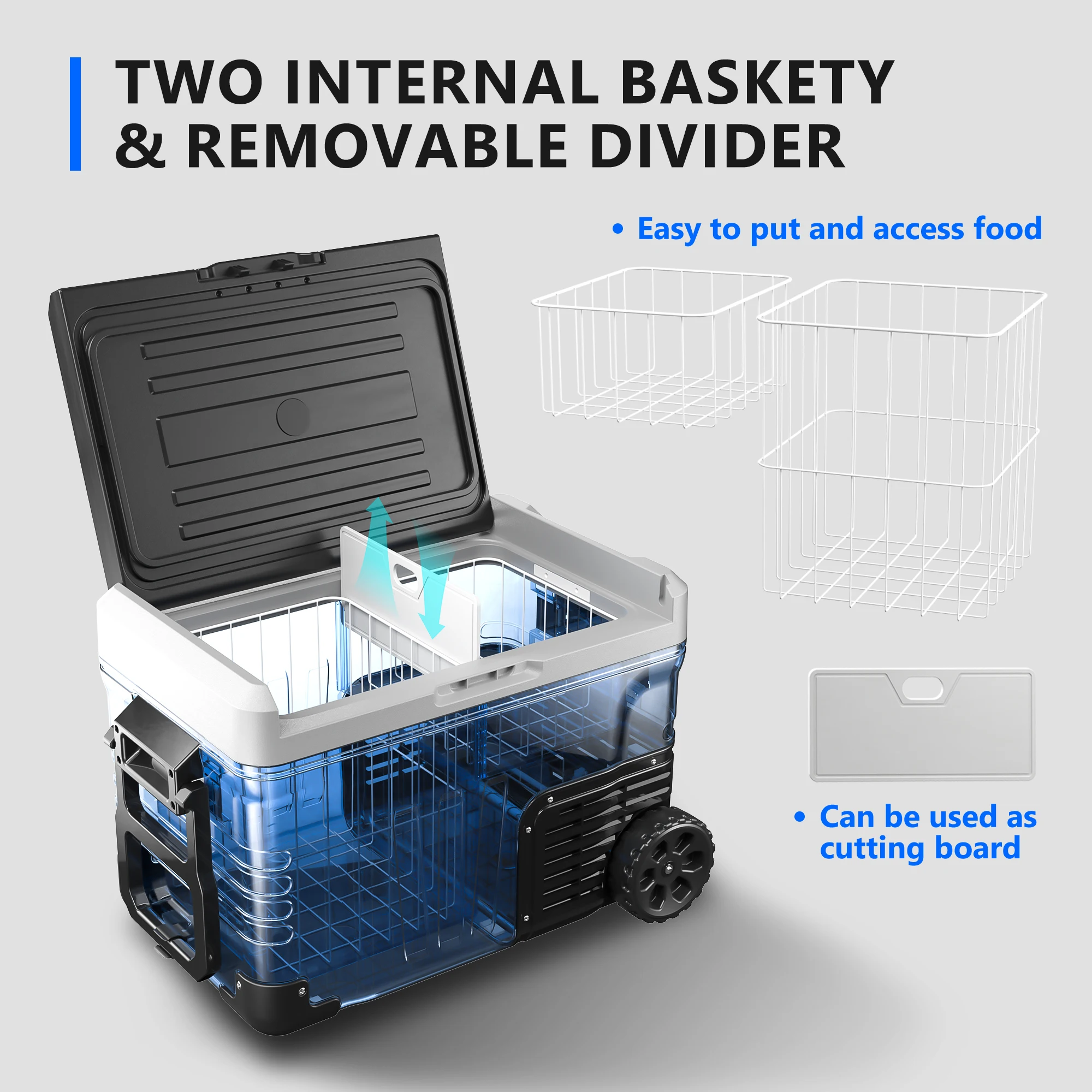 12V Car Refrigerator, 36QT(34L) Portable Freezer 12V/24V DC 110-240V AC,Electric Cooler with Wheels & 2 Baskets
