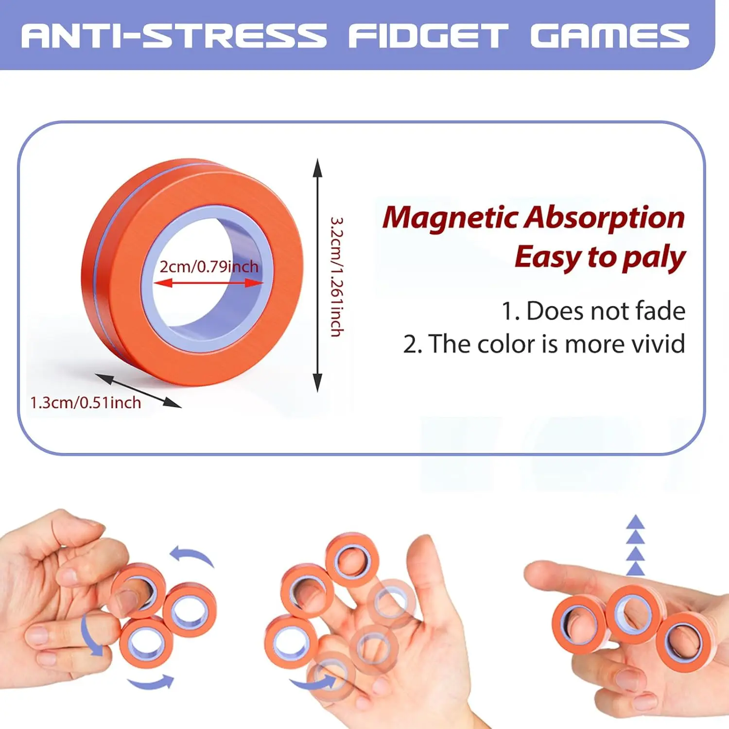 Magnetic Rings Fidget Toy Set Anxiety Relief Gifts Adult Teen ADHD