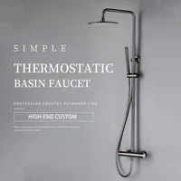 Wall-Mounted Thermostatic Valve System Bagnolux Brushed Gray Brass Rain Faucet  8 - 12" Top Spray Head Bathroom Shower Set 1
