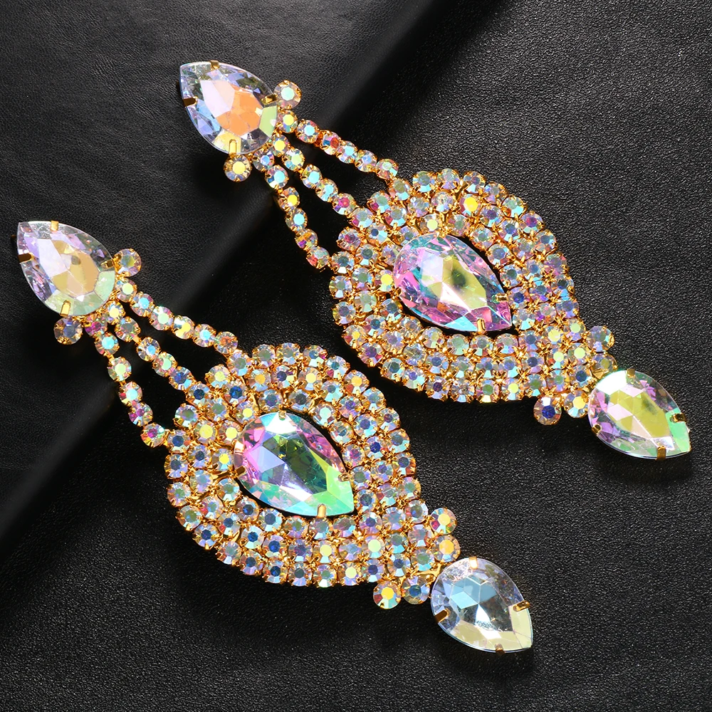 Grandes Boucles D'oreilles Hexagonales En Plaqué Or Avec Strass - Neuf Avec étiquettes