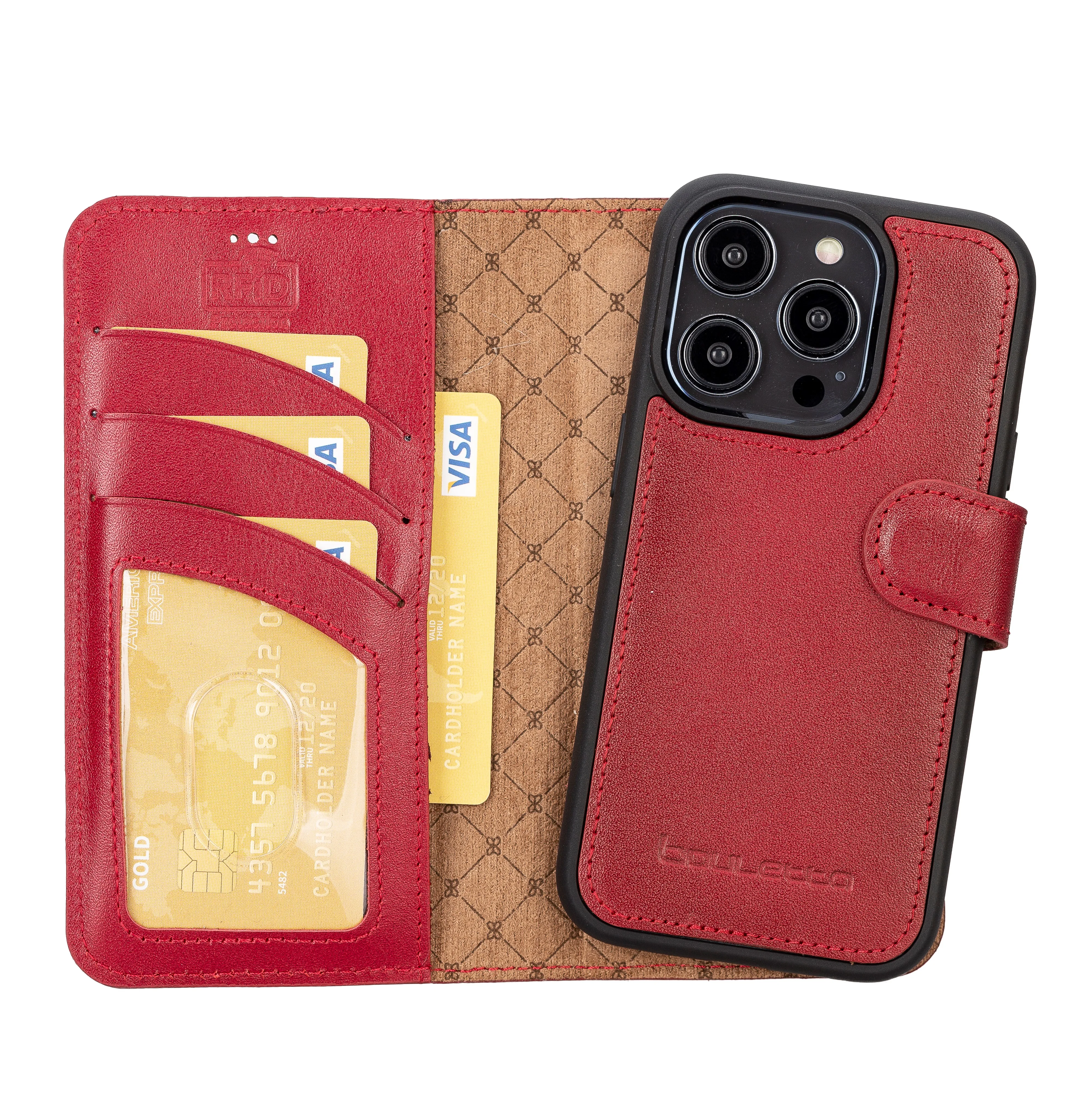

BOULETTA MW Genuine Leather Handmade Wallet Phone Case for iPhone 14 Pro 6.1" with RFID Protection