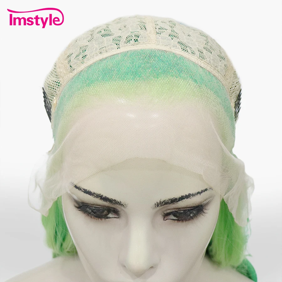 Imstyle Green Wig Long Synthetic Lace Front Wig Wavy Ombre Wigs Women Heat Resistant Fiber Highlight Cosplay synthetic wig