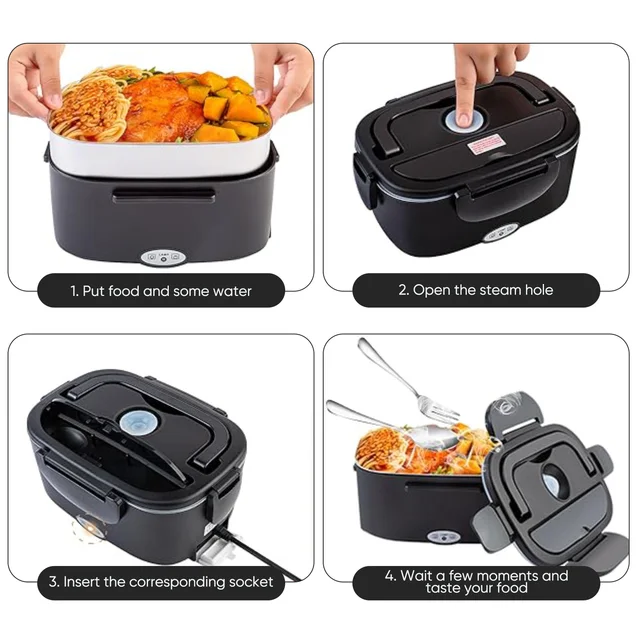 ​Boîte à Déjeuner Électrique Chauffante 2-en-1 – Gamelle Bento Portable en Acier Inoxydable (1.5L - 60W / XXL 2.5L - 90W) – 12V/24V/220V pour Voiture, Camion et Bureau 4