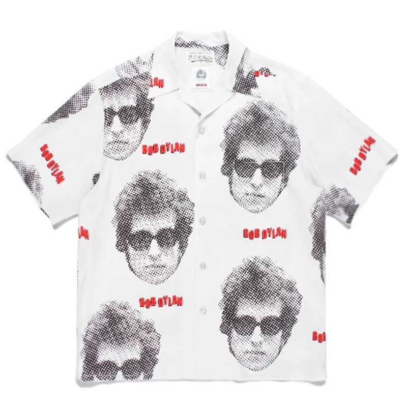 Glasses Man Portrait Print White WACKO MARIA Short Shirt Summer Men Women Hawaiian Beach Style Shirts Clothes Japan очки для светотерапии pegasi smart sleep glasses ii white