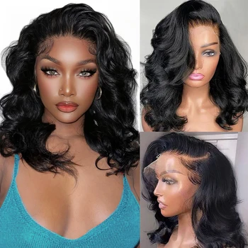 200 Density 10-14 Inch Short Bob Body Wave Wig 13x6 HD Lace Front 100% Human Hair Wigs For Women 1