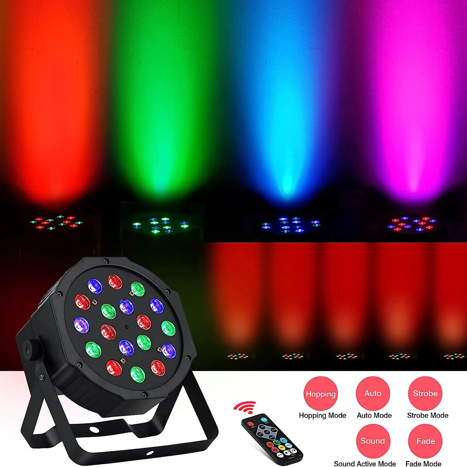 18W LED Stage Lights RGB DJ LED Par Light Remote&DMX Controlled Sound Activated Auto Play Uplights for Wedding Birthday Christma