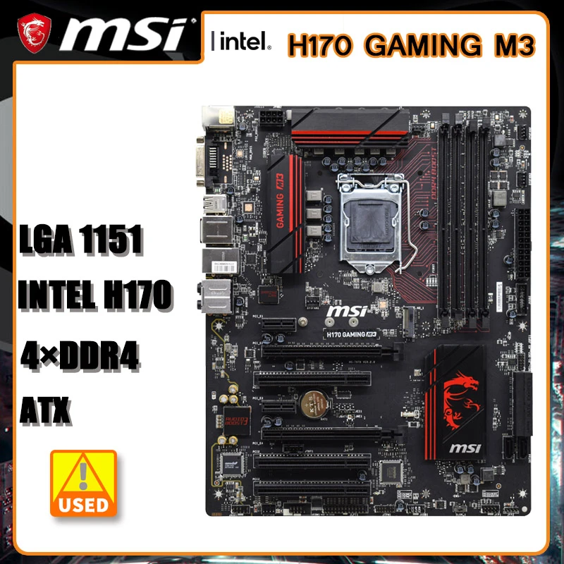 LAG 1151 Motherboard MSI H170 GAMING M3 Motherboard DDR4 64GB Intel H170  PCI E 3.0 M.2 USB3.0 DVI SATA III ATX| | - AliExpress