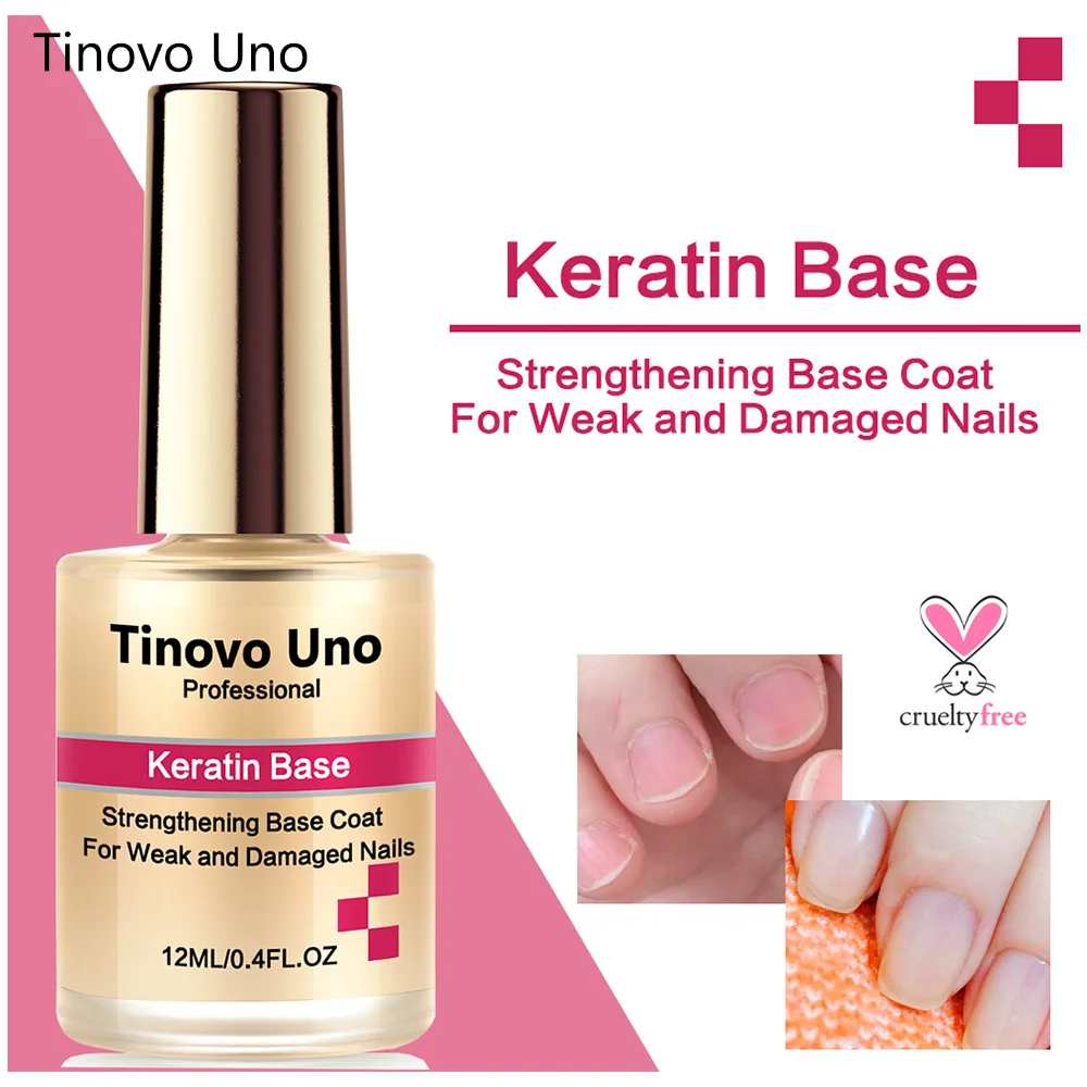 Tinovo Uno Keratin Base Coat Nail Strengthener For Weak Damaged Nails 12ML Air Dry Organic Ridge Filler Nail Polish Treatment nail strengthener