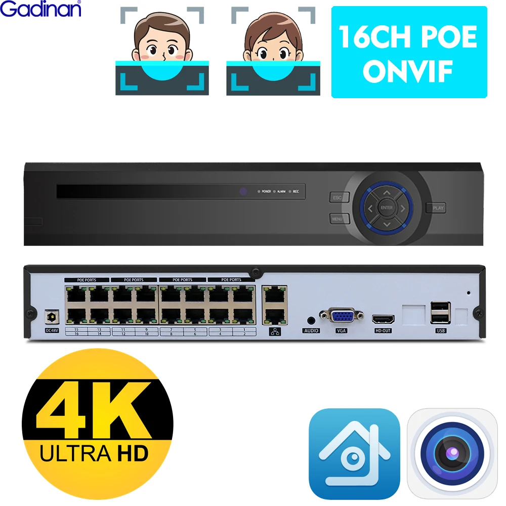 Gadinan H.265+ 16CH POE NVR 5MP 8MP 4K Audio Video Recorder Face Human Detect For IP Security Surveillance Camera CCTV System 1