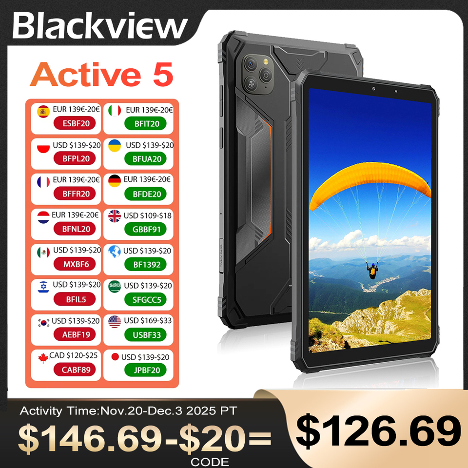 2025 Blackview Active 5 Rugged Tablet PC 8.68'' Unisoc T615 Octa Core 8GB+128GB Telephone Smartphones 6600mAh Tablets Android 15