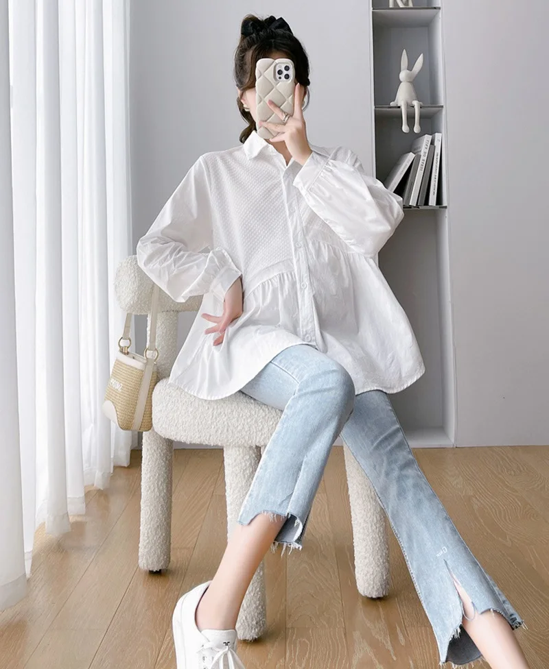 Maternity Clothes Nursing Breastfeeding Blouse Shirt Spring Autumn Loose Female Women Long Sleeve Blouse Shirt Top Plus Size