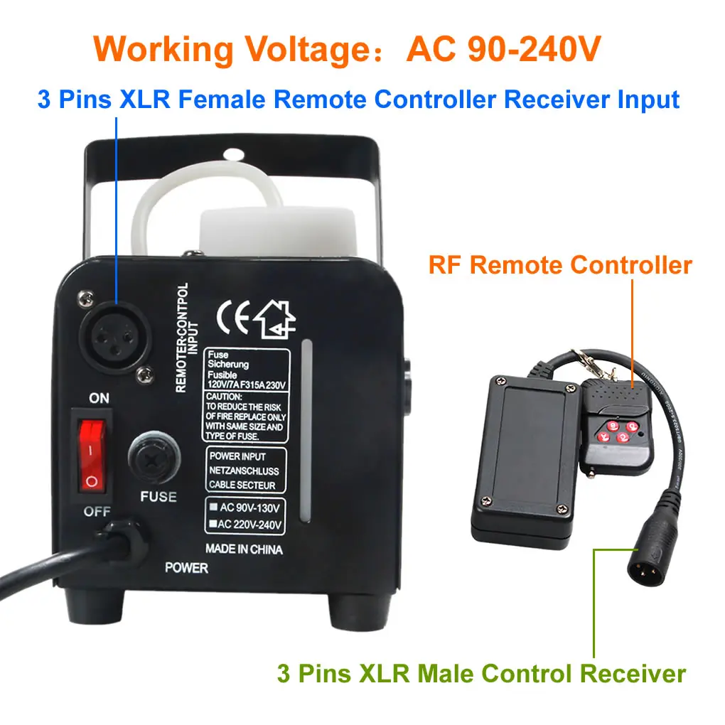 

AC 90-240V Portable 3 Pins XLR Wireless Remote Control Receiver 400W 900W 1500W for Smoke Fog Machine DJ Stage Controller