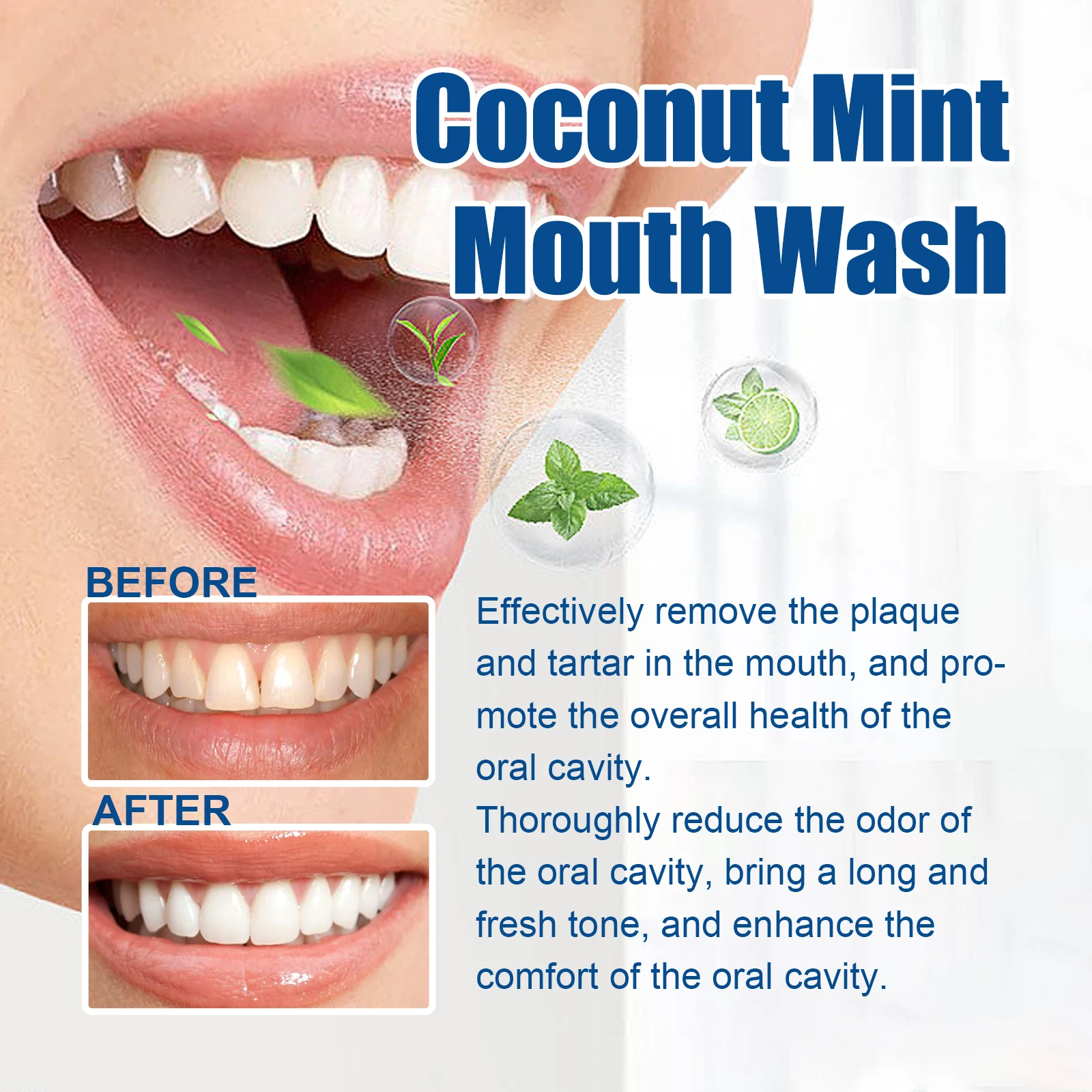 Oralhoe Oral Health Teeth Rinse Deep Clean Mouth Fresh Deodorizing & Whitening Teeth Stain Removing Coconut + Mint Mouth Wash