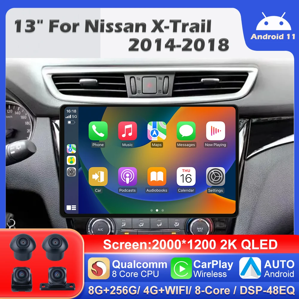 13 Inch 2K Voor Nissan X Trail Qashqai J11 J10 2014 2018 Auto