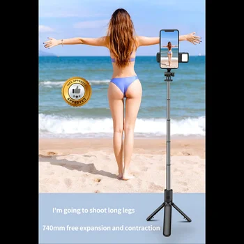 Tripé Bastão de Selfie Bluetooth com Luz e Controle – Extensão de 18,5 a 71,1 cm, Modelo S03
