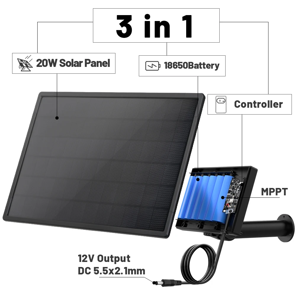 20W Solar Panel DC 12V High-Efficiency Monocrystalline IP66 Waterproof Solar Battery Charger For Hunting Camera Outdoor Camping solar battery charger